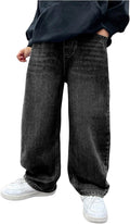 Baggy Straight Leg Denim Pants for Boys with Elastic Waist