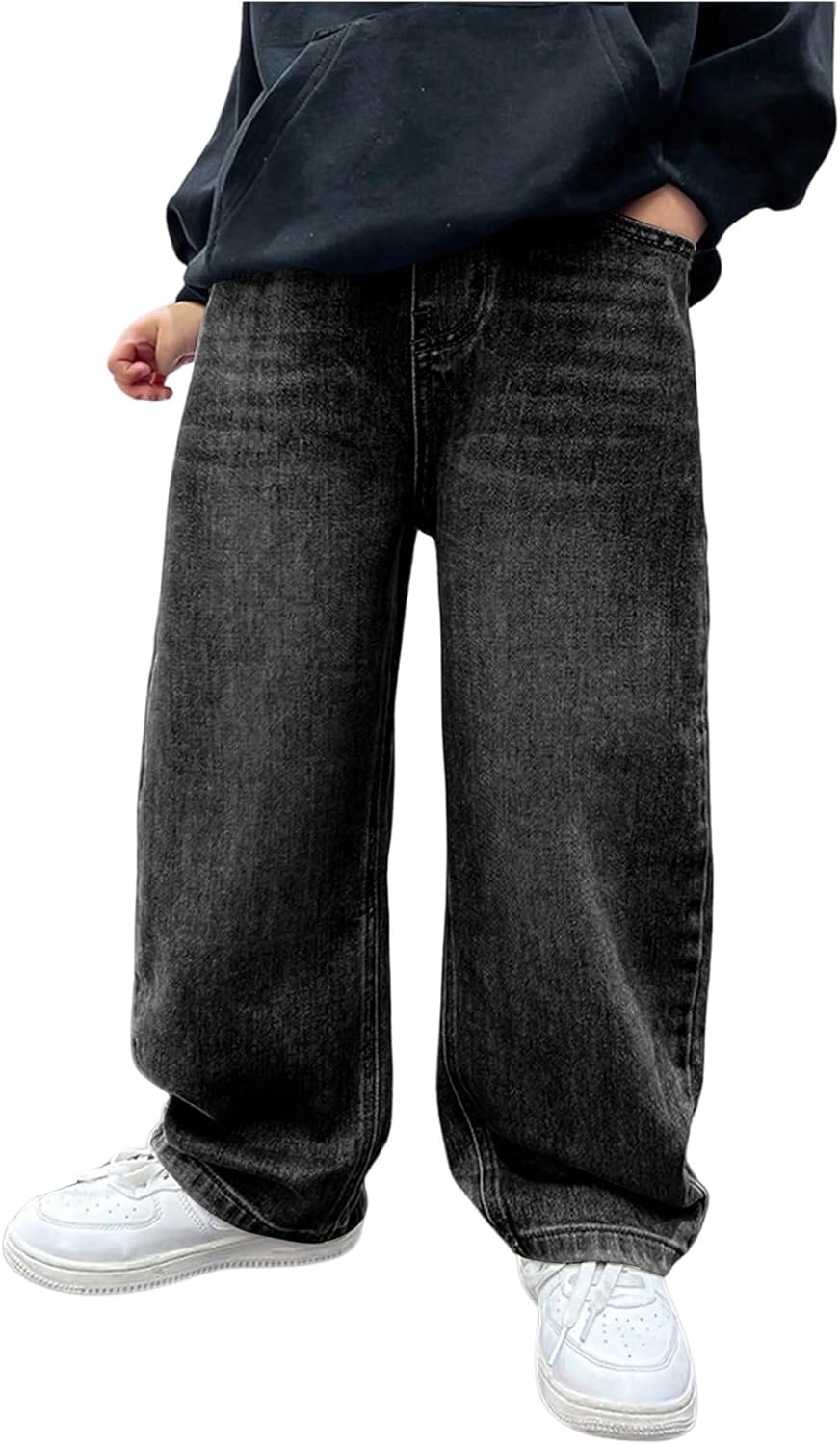 Baggy Straight Leg Denim Pants for Boys with Elastic Waist