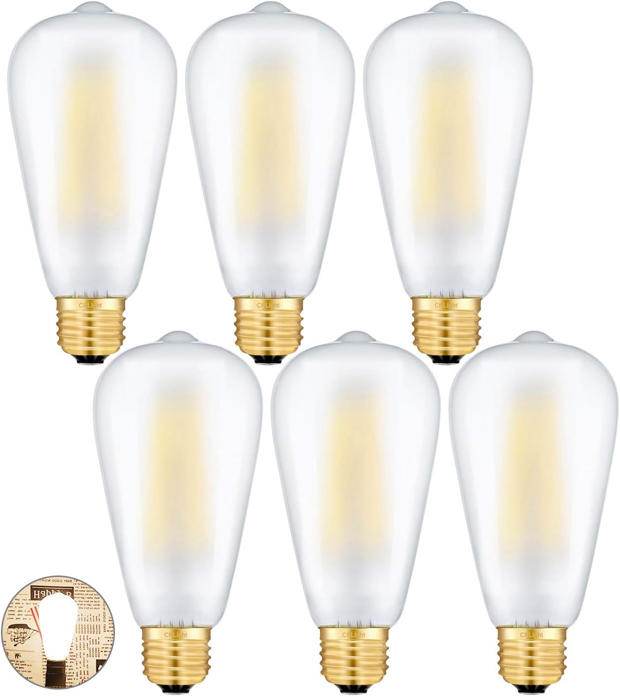 Dimmable LED Edison Bulb 3000K Soft White 8W 6 Pack