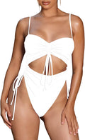 Women's Cut Out Drawstring One Piece Swimsuit Cheeky High Cut