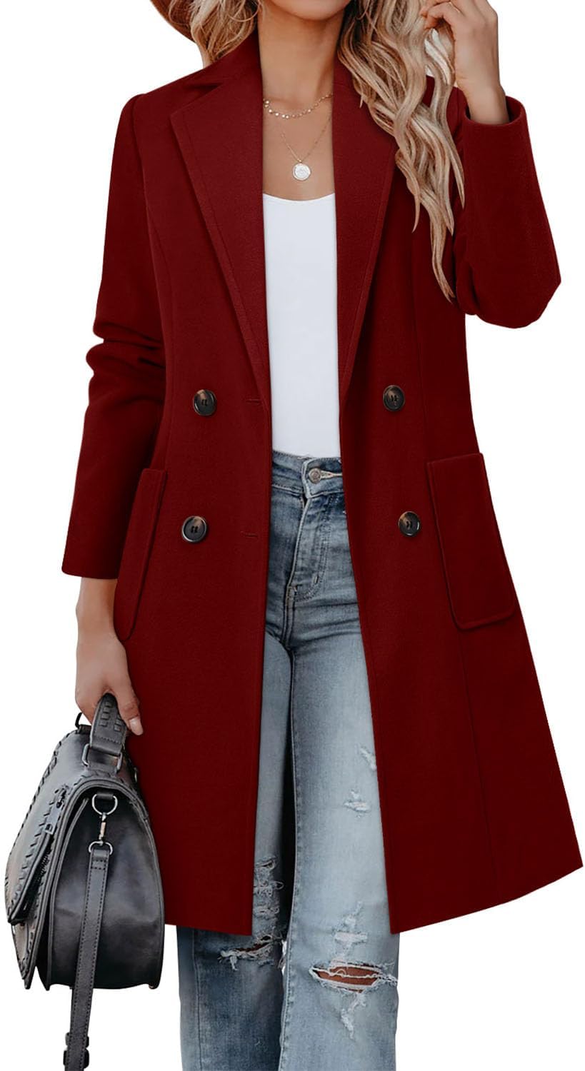 CHICZONE Women's Notch Lapel Double Breasted Mid Length Coat