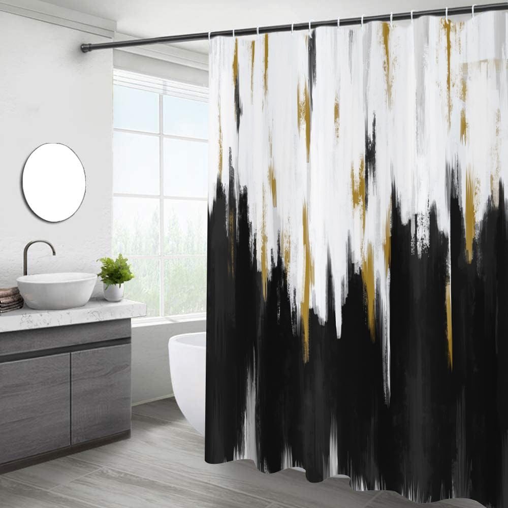 Modern Art Black White Shower Curtain - Waterproof, Machine Washable - Caheansi