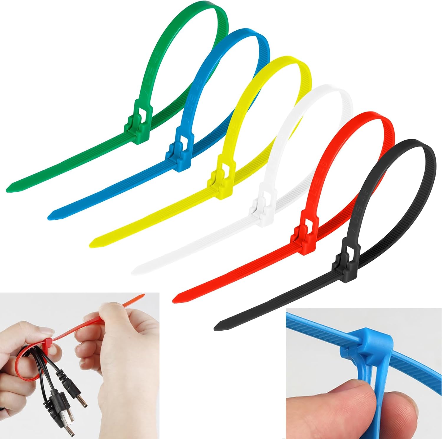 100PCS Color Releasable Cable Zip Ties - Self-Locking Nylon Straps
