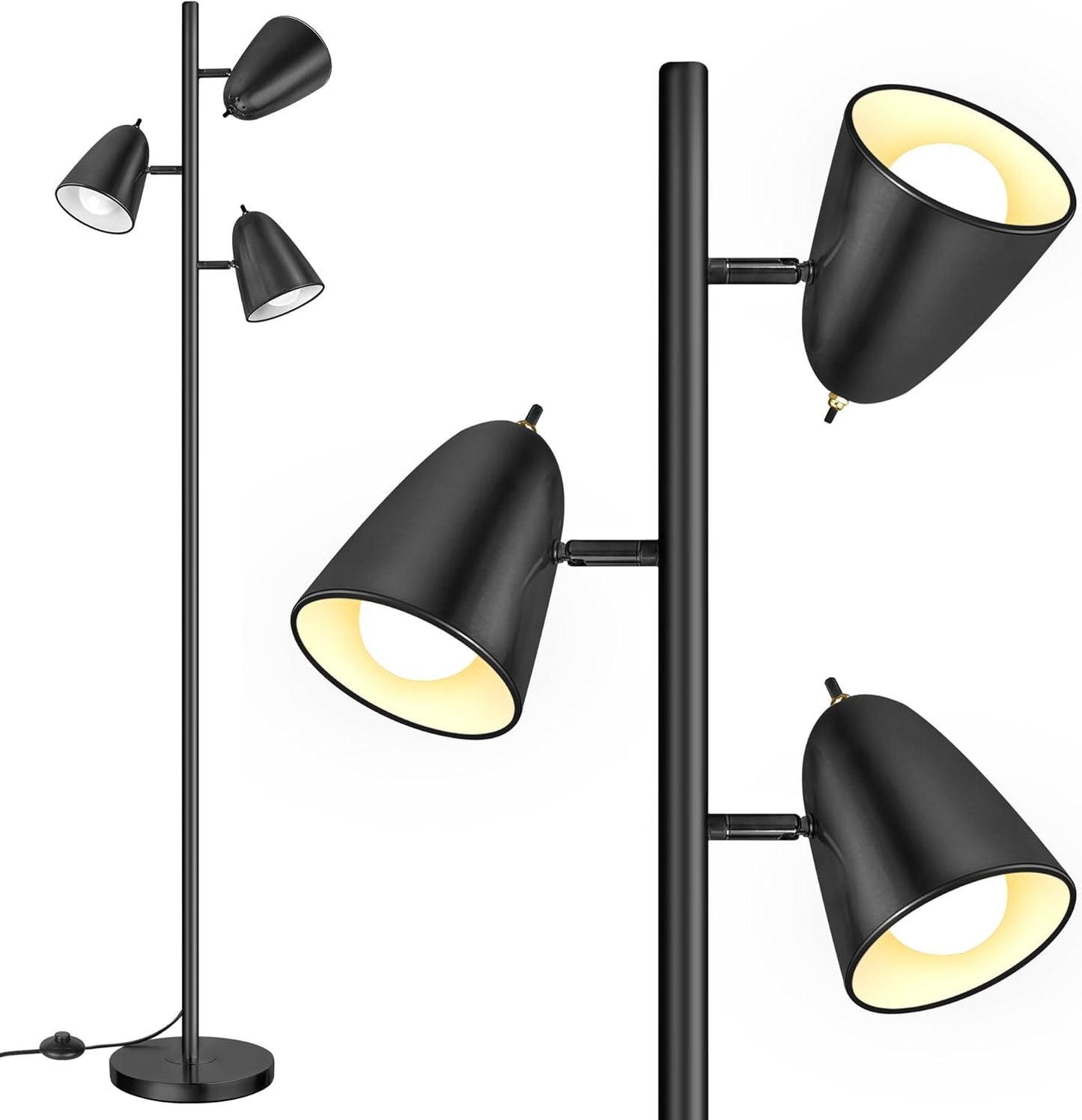 QiMH Tree Floor Lamp with 3 Adjustable Light Bulbs for Home