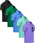 ZITY Mens Polo Shirt 5 Pack Short Sleeve Moisture Wicking - Summer Fit