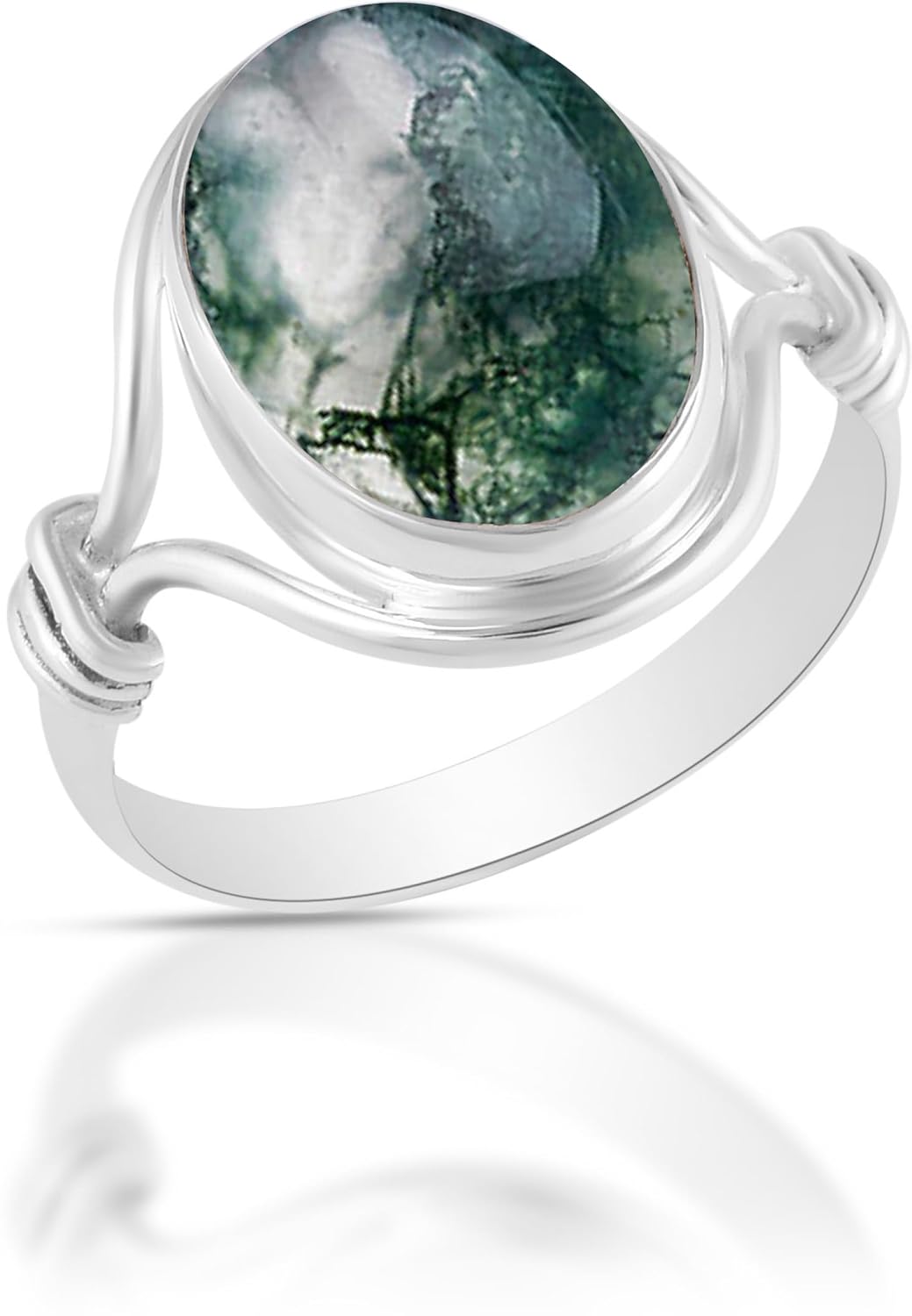 925 Sterling Silver Ring with Genuine Moss Agate for Women