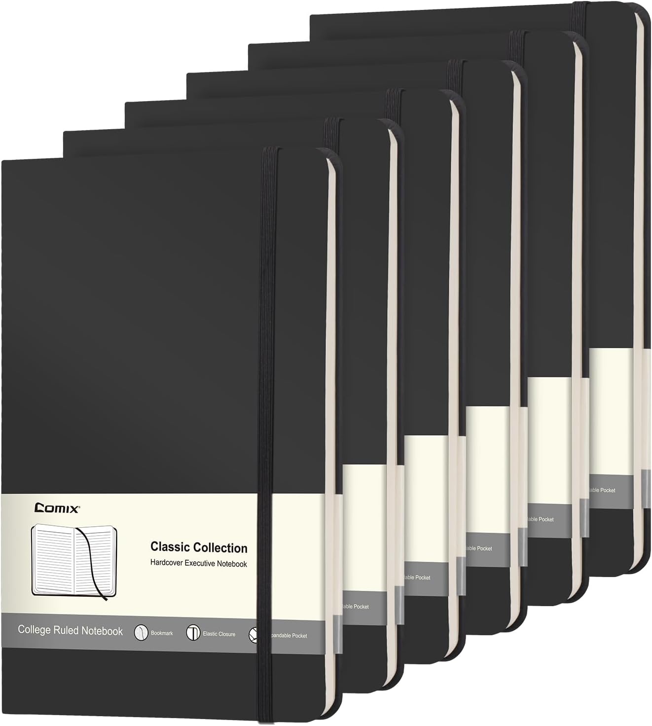 Comix 6 Pack 240-Page Black Hardcover Notebooks