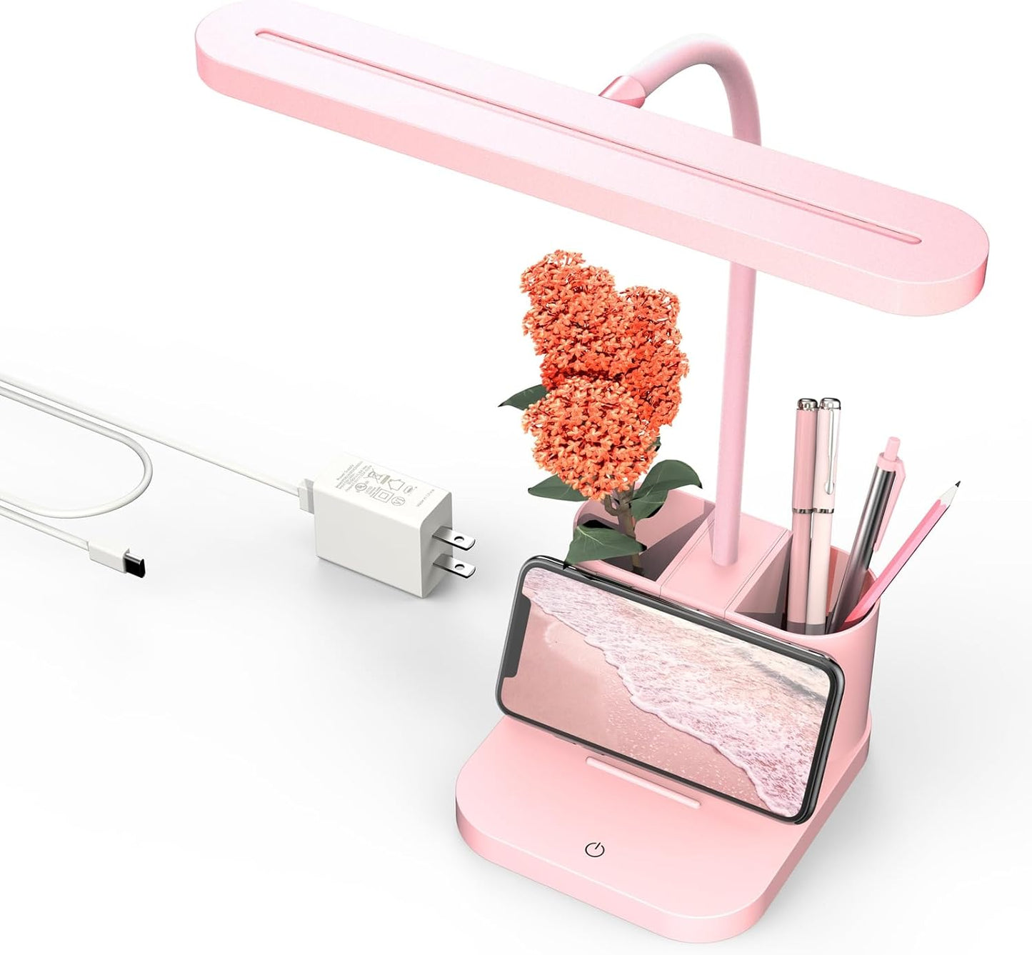 Kawaii Pink Desk Lamp: Dimmable LED, Flexible Gooseneck