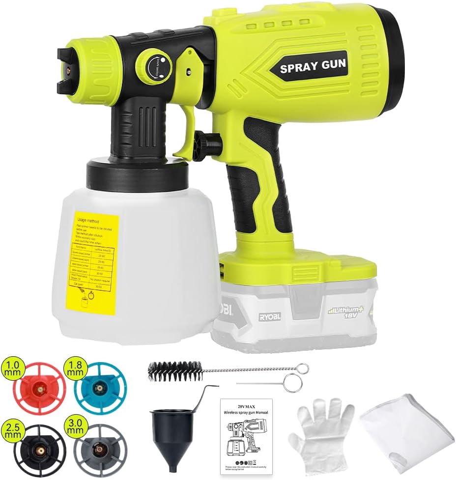 Cordless HVLP Paint Sprayer for Ryobi 18V ONE+ Battery Use