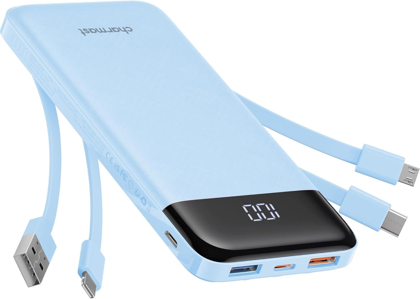 Charmast 10000mAh Slim Power Bank - 6 Outputs, 3A Fast Charge