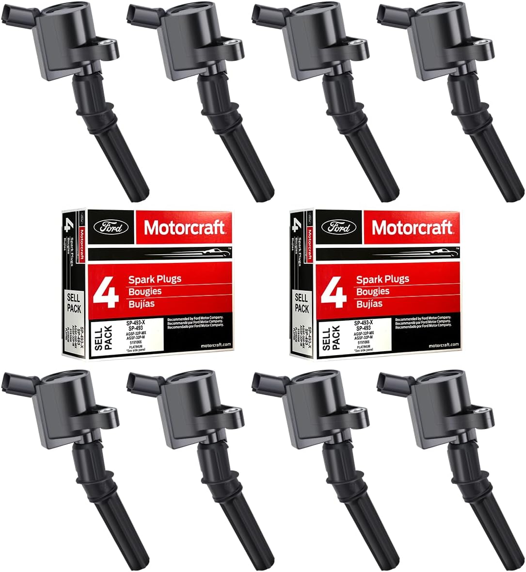 MAS Set of 8 Ignition Coils and Spark Plugs for Ford Engines