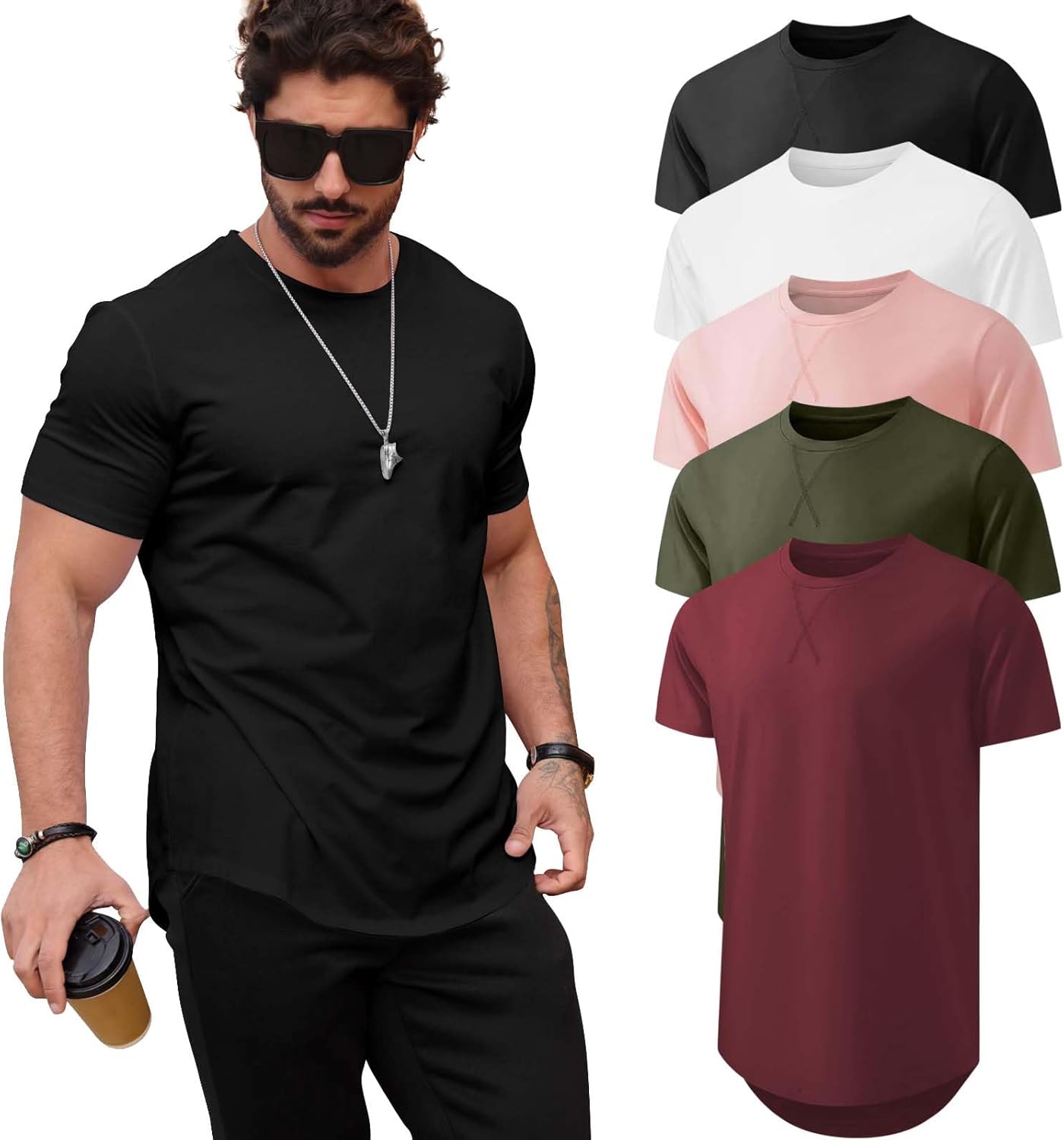 Mens T Shirts Casual Hipster Longline Crewneck Tee Shirts