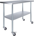 AmGood 24 in. x 48 in. Stainless Steel Work Table with Wheels - Heavy