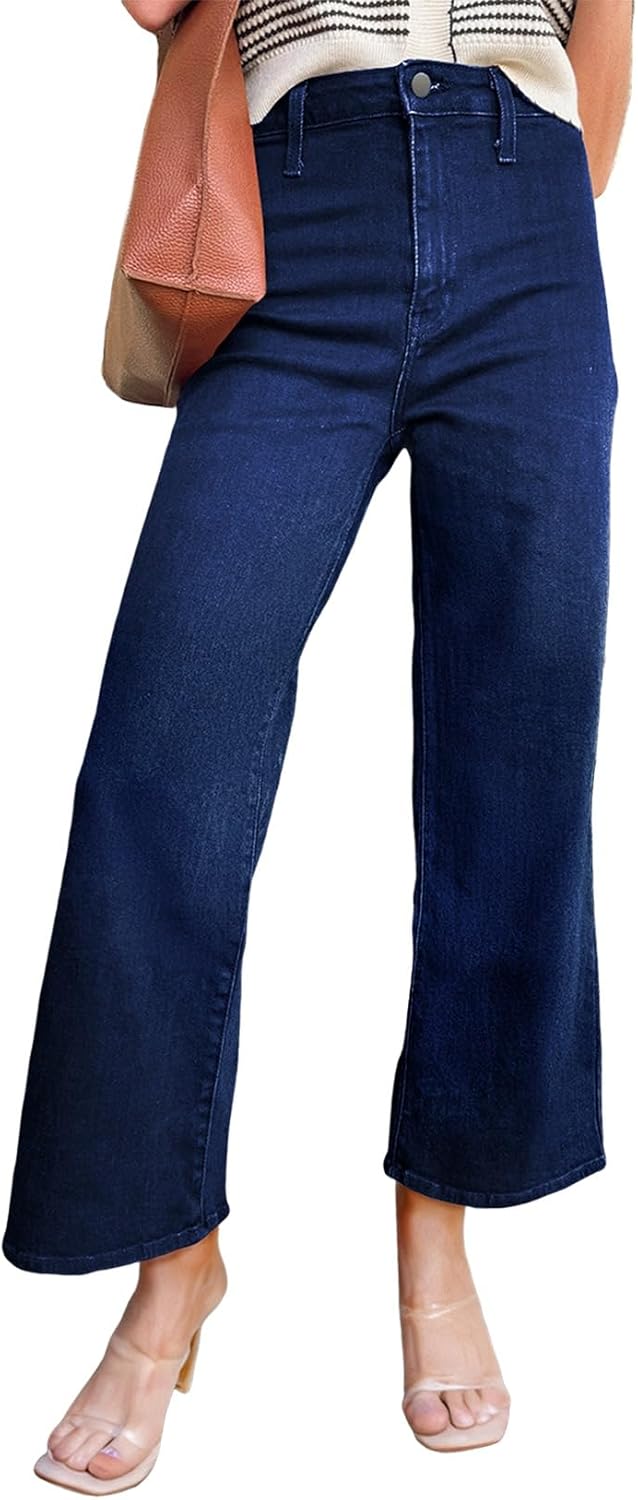 Astylish Womens High Waisted Jeans Stretchy Wide Leg Trendy
