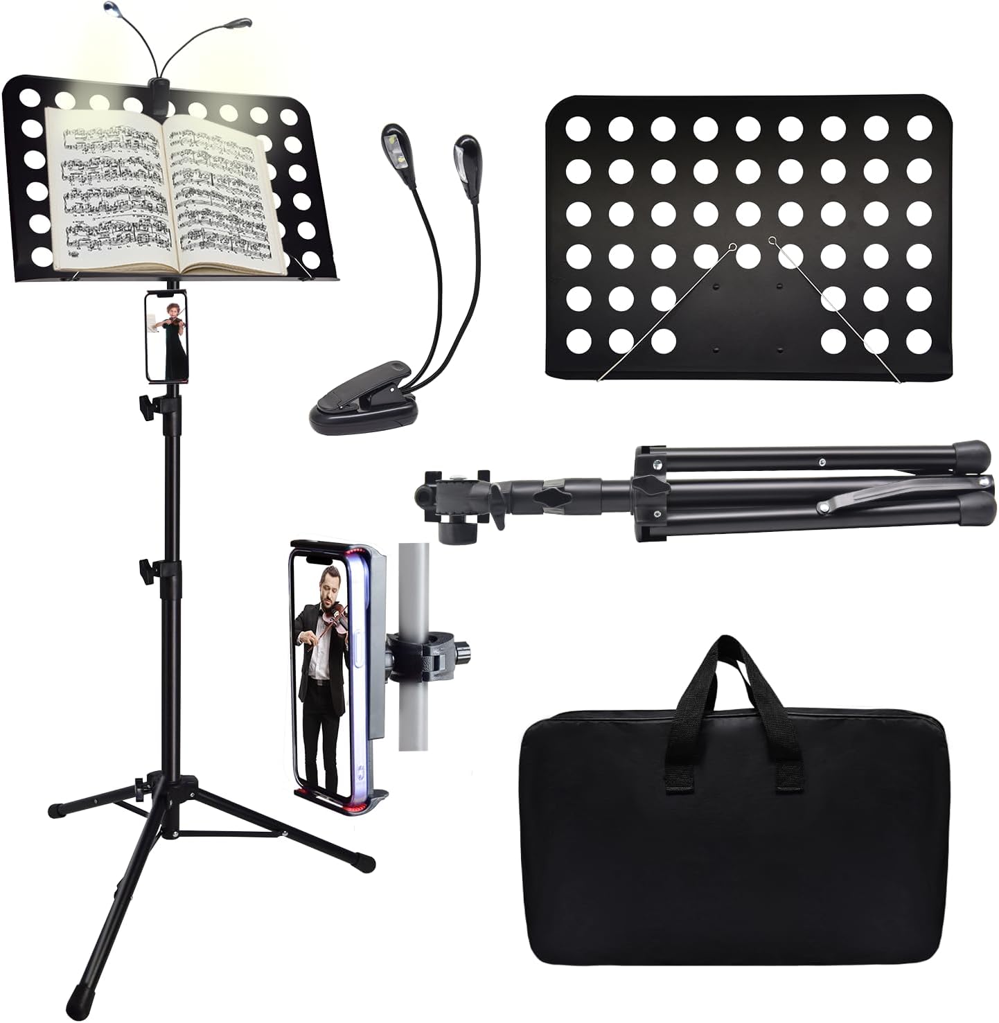 Portable Sheet Music Stand with Light - High Stability