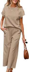 Womens Two Piece Fall Waffle Lounge Set - Wide Leg Sweatpants