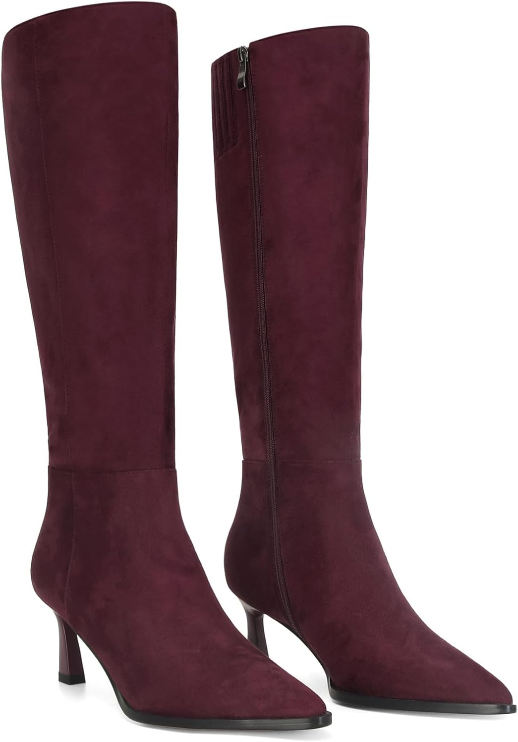 MICIFA Burgundy Kitten Heel Knee High Boots for Women Stylish