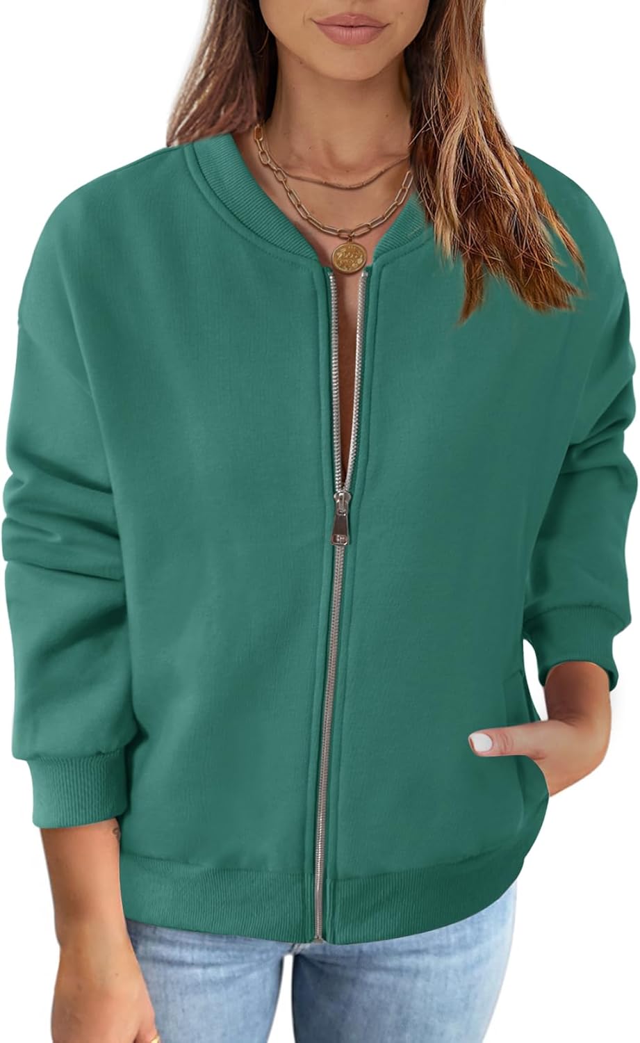 MEROKEETY Womens Long Sleeve Zip Up Sweatshirts for Casual Wear