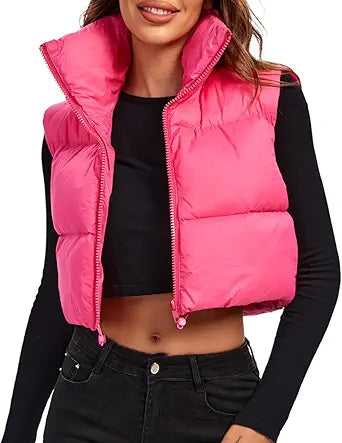 Fuinloth Women's Padded Vest: Lightweight Zip Crop Puffer Gilet