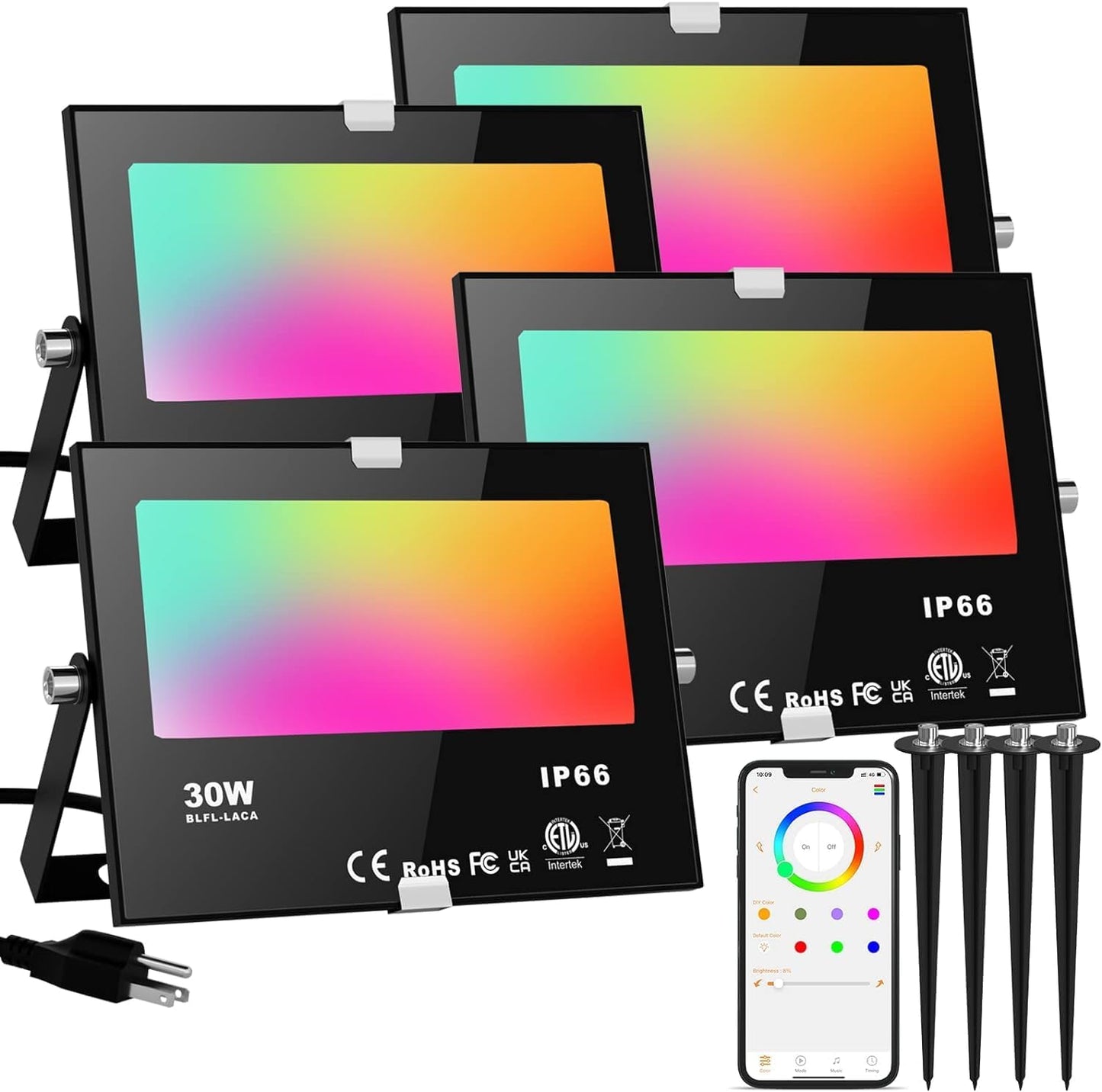 RGB Color Changing LED Flood Lights for Outdoor Use 4 Pack