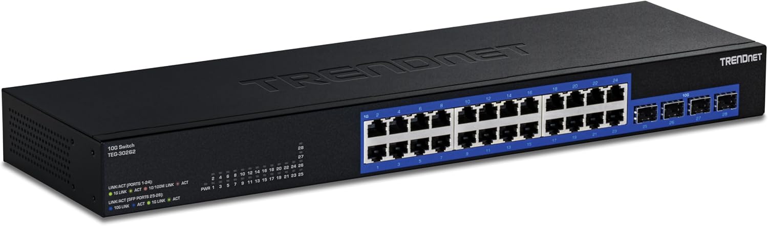 28-Port Gigabit Switch with 4 x 10G SFP+ Ports for Networking