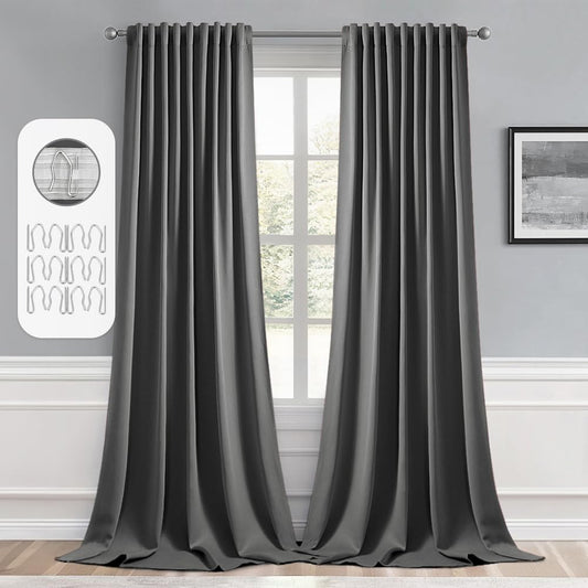 MIULEE Back Tab Grey Blackout Curtains 120 Inch Long for Privacy