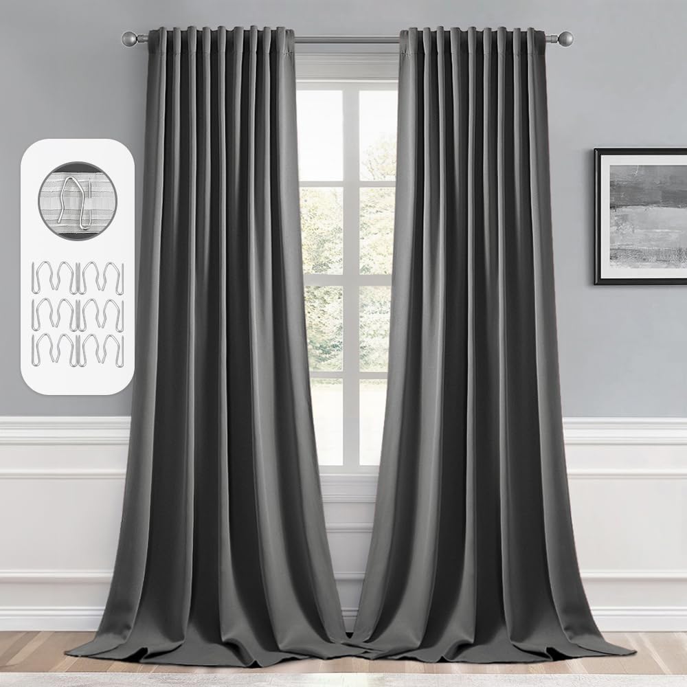 MIULEE Back Tab Grey Blackout Curtains for Elegant Privacy