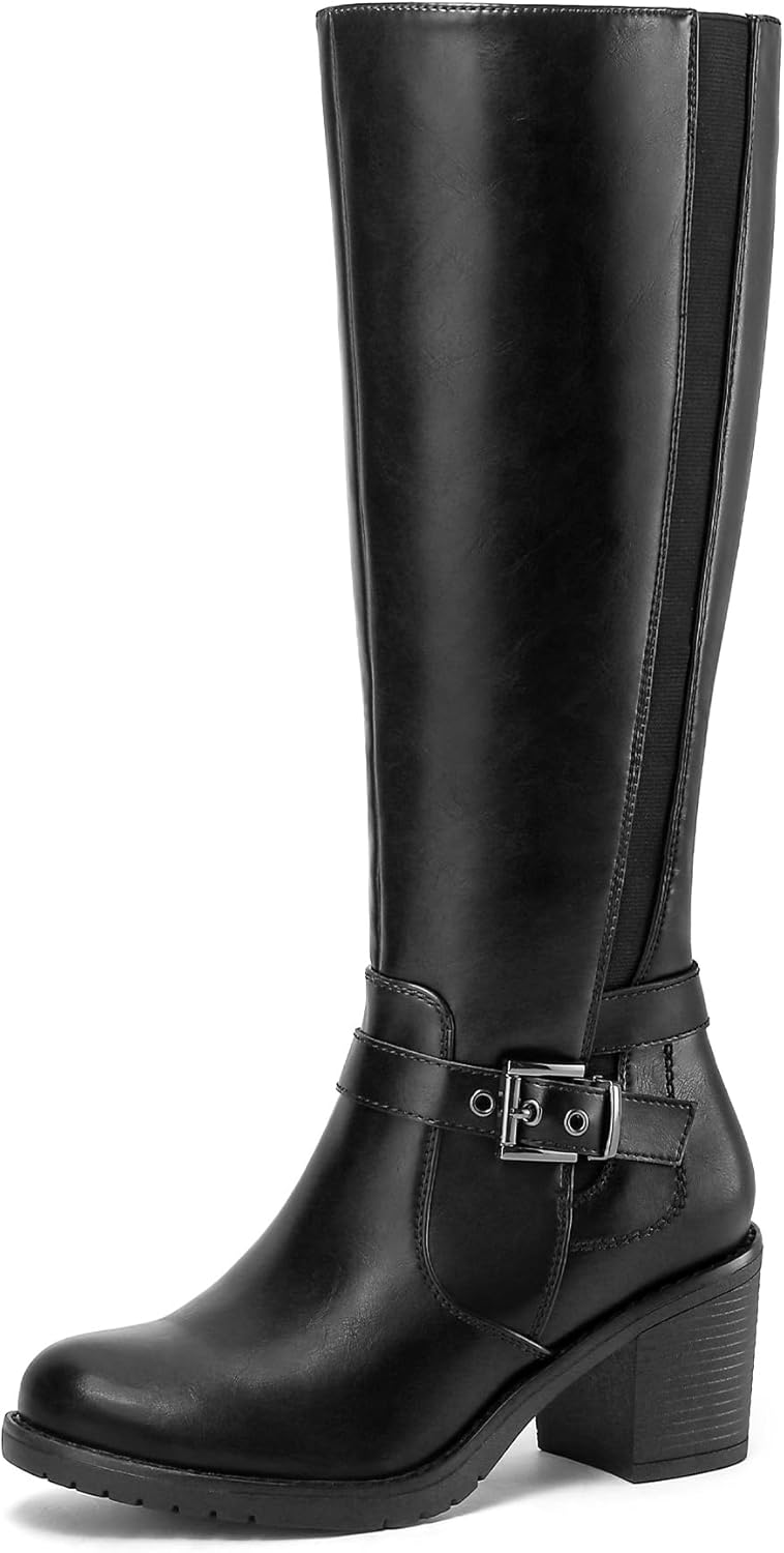 mysoft Women's Knee High Boots with Chunky Block Heels