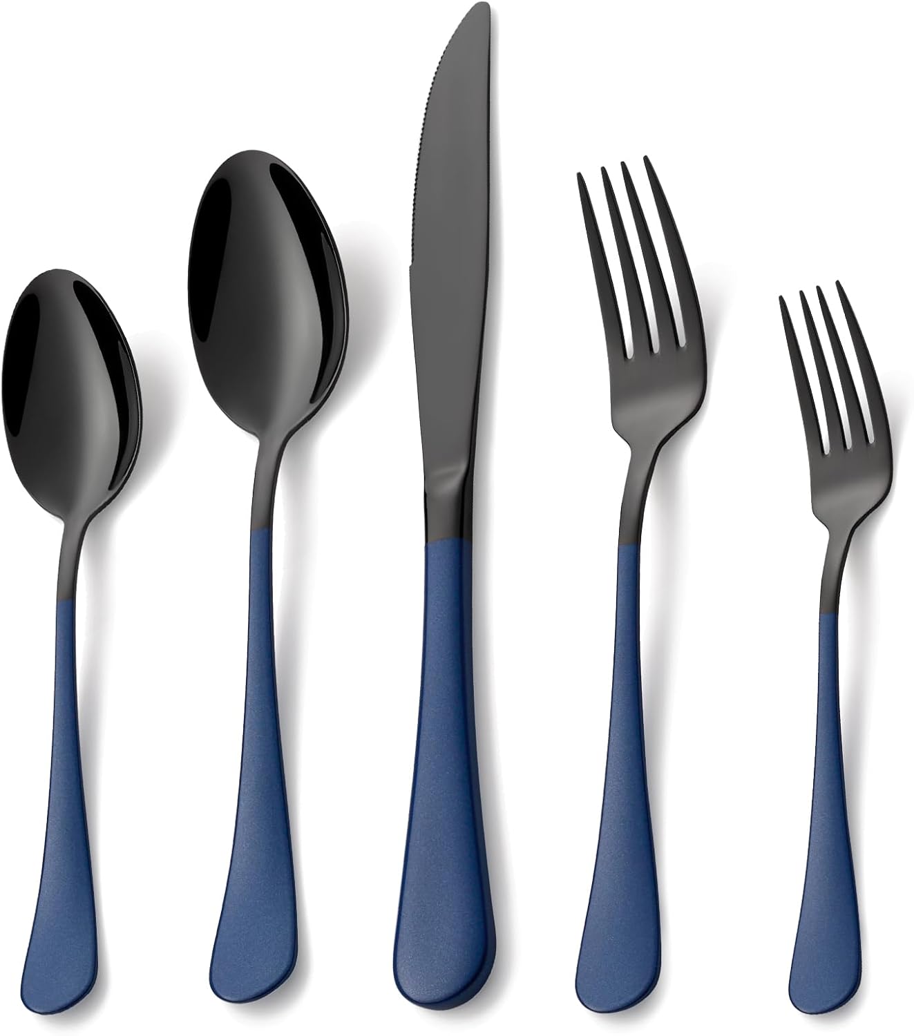 20 Piece Black Blue Flatware Utensil Set for 4, Dishwasher Safe