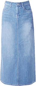 Long Denim Skirt for Women Blue - Stretch High Waisted Maxi