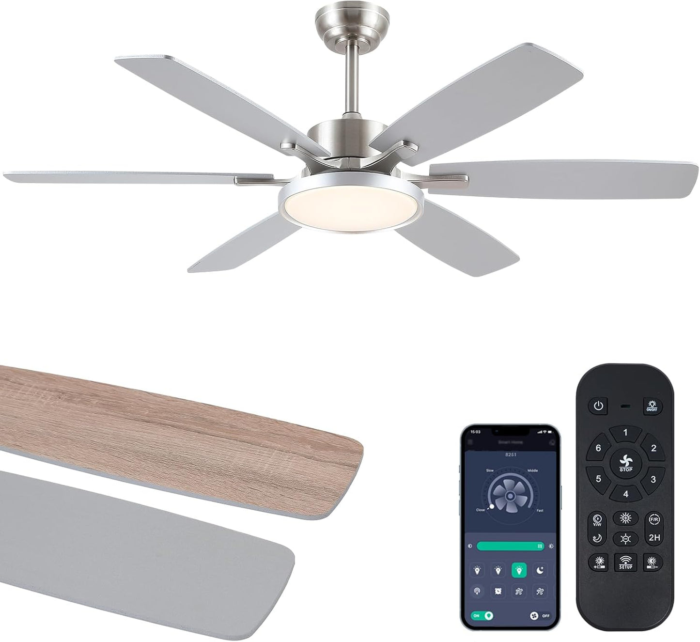 52 Inch Modern Ceiling Fan with Lights and Remote Control Options