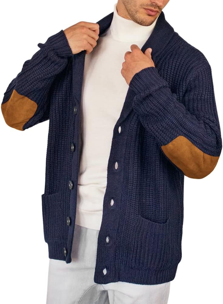 Esobo Men's Shawl Collar Cardigan Sweater with Pockets