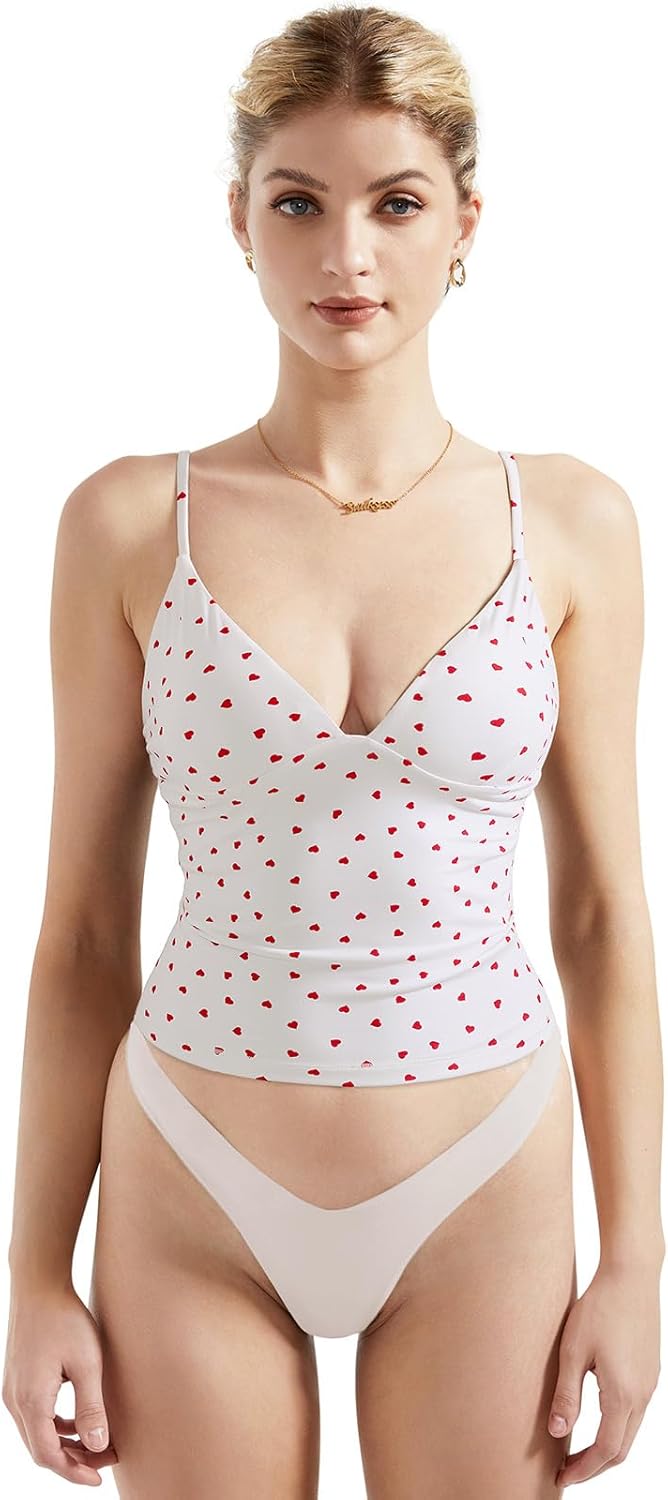 SUUKSESS Women Sexy Deep V Neck Sleeveless Fitted Cami Top