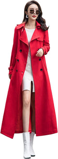 Ebony Women's Double Breasted Long Trench Coat - Slim Maxi Overcoat
