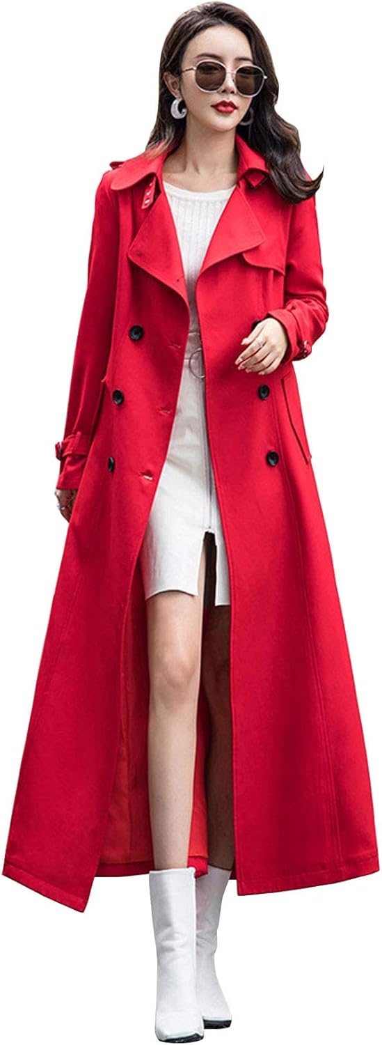 ebossy Women's Double Breasted Duster Trench Coat for Elegance