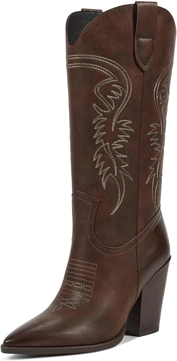 ISNOM Cowboy Boots for Women - Stylish Pointed Toe Design