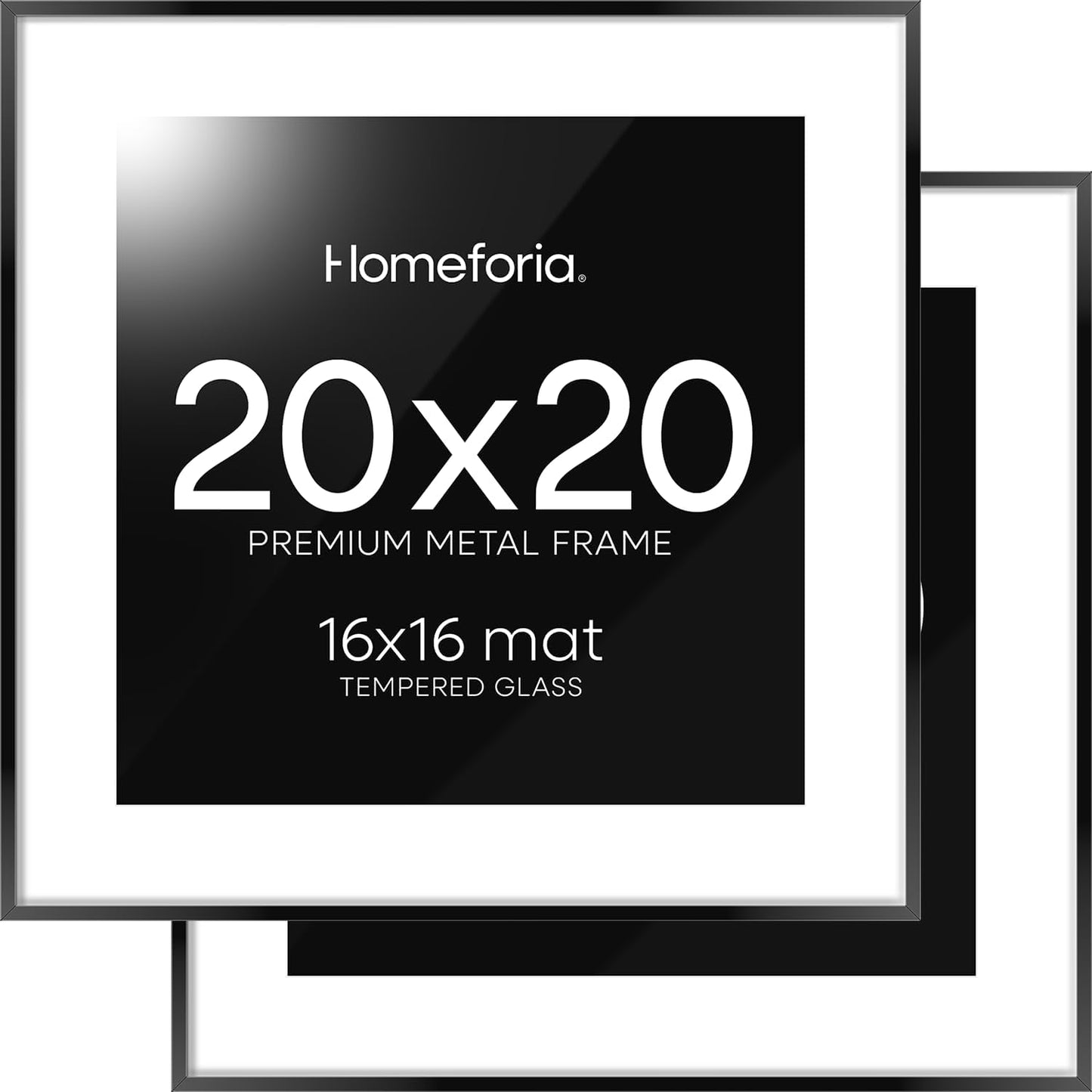 20x20 Picture Frame Black - High End Metal Square Frame Set