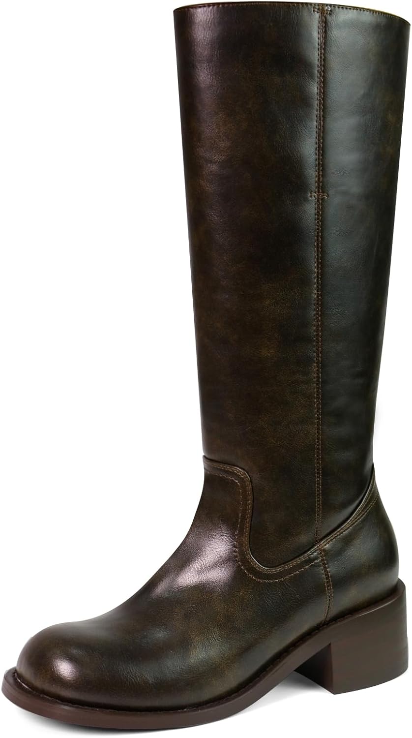 Comfortable Women's Knee High Boots with Chunky Block Heel
