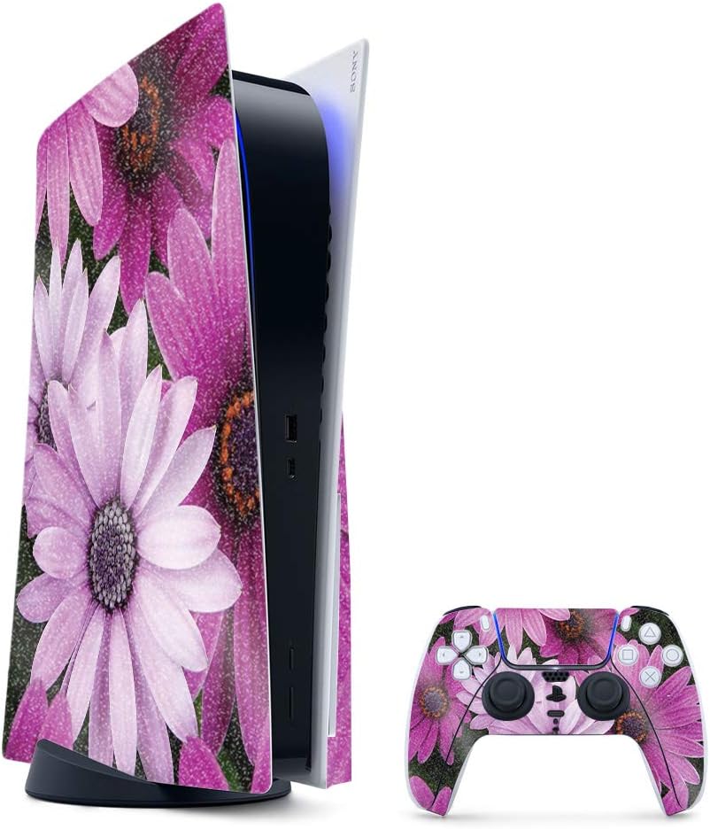 MightySkins Glossy Glitter Gaming Skin for PS5 - Purple Flowers