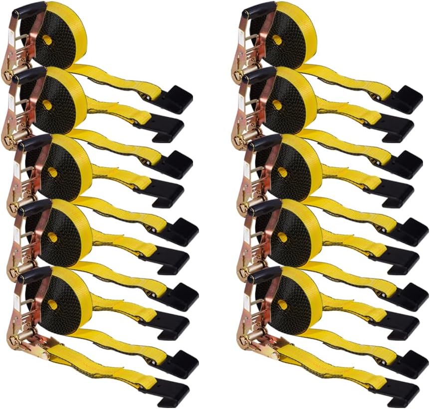 Ratchet Tie-Down Straps 10 Pack with Flat Hooks for Heavy Loads