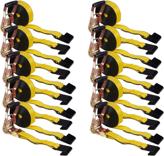 Ratchet Tie-Down Straps 10 Pack with Flat Hooks for Heavy Loads
