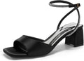 Coutgo Womens Heeled Sandals Rhinestone Satin Square Toe - Low Heel