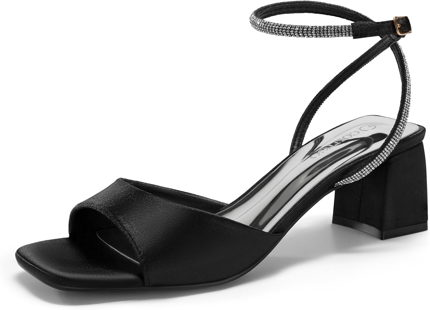 Coutgo Womens Heeled Sandals with Rhinestone Chunky Low Heels
