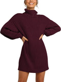 Oversized Sweater Dress for Women - Turtleneck Batwing Style