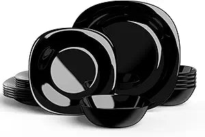 Black Dinnerware Set - 18-Piece Opal Dishes for Stylish Dining