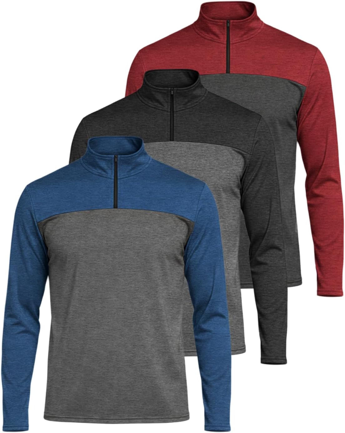 Real Essentials Men's Dry-Fit Active Quarter Zip Pullover 3-Pack
