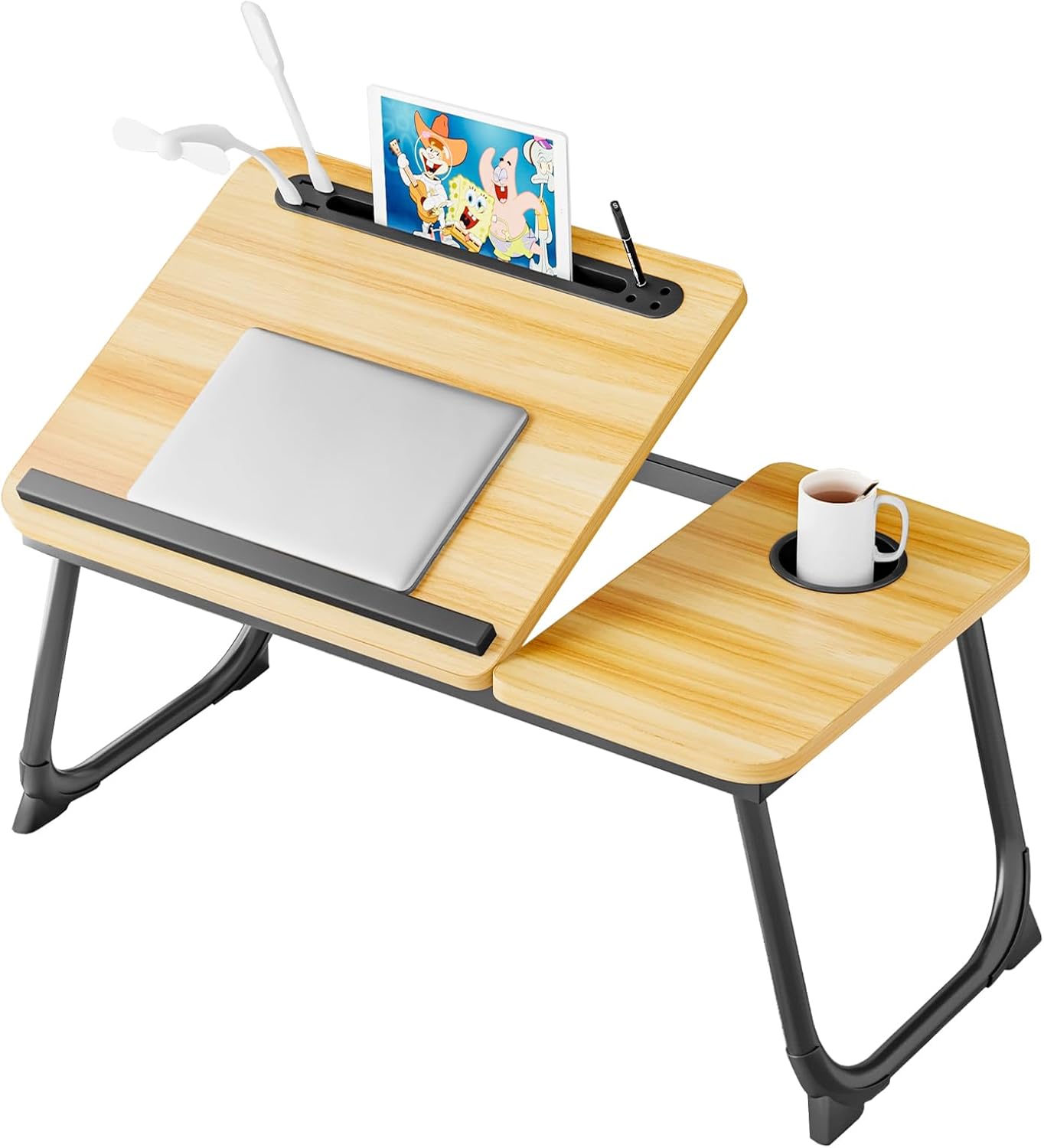 Adjustable Laptop Desk for Bed with USB Charge and Cup Holder