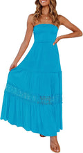 ZESICA Summer Bohemian Strapless Lace Trim Maxi Dress - Elegant Beach