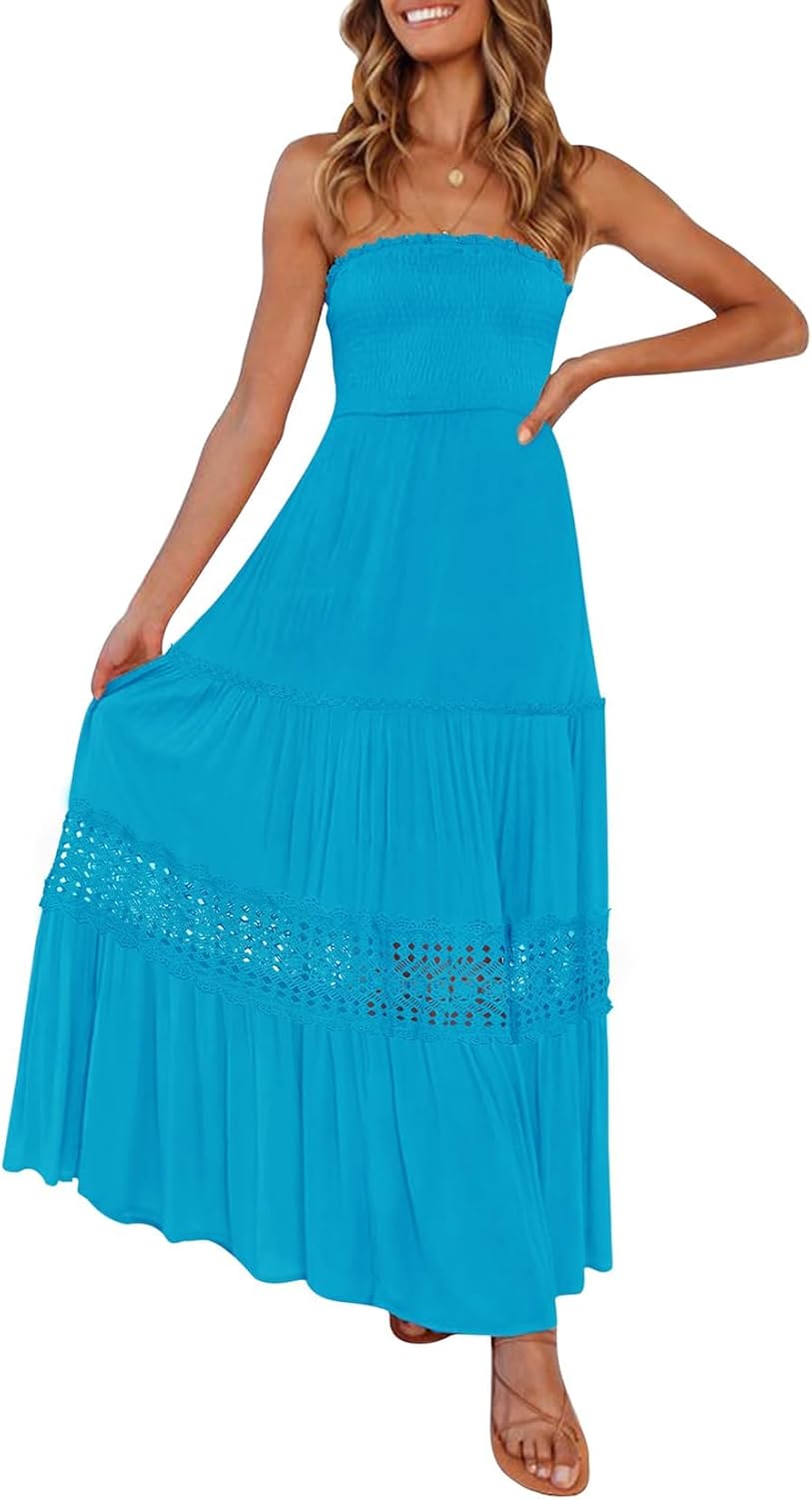 ZESICA Women's Bohemian Strapless Off Shoulder Maxi Dress