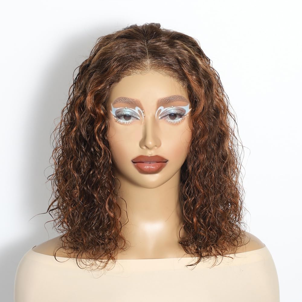 Ombre Curly Bob Wig Human Hair Pre Plucked Glueless 12 Inch